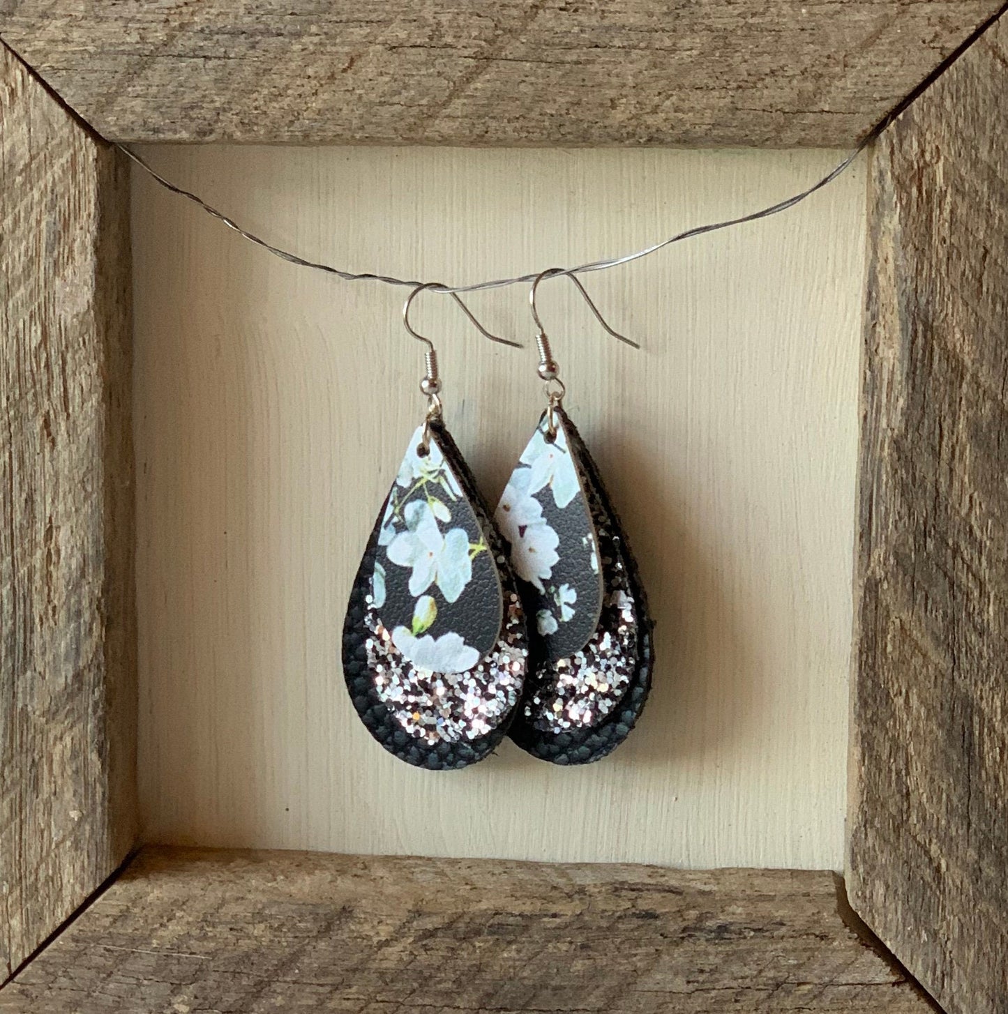 floral layered faux leather earring
