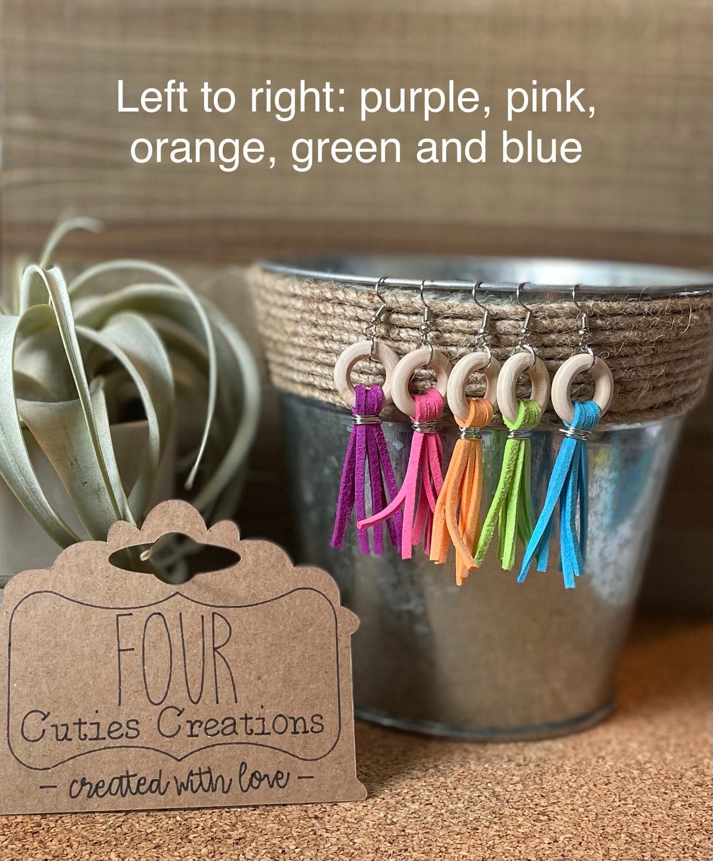 Wood & Suede Tassel Earring