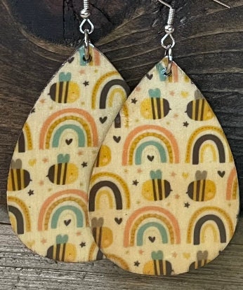 Bee Happy Wooden Earrings