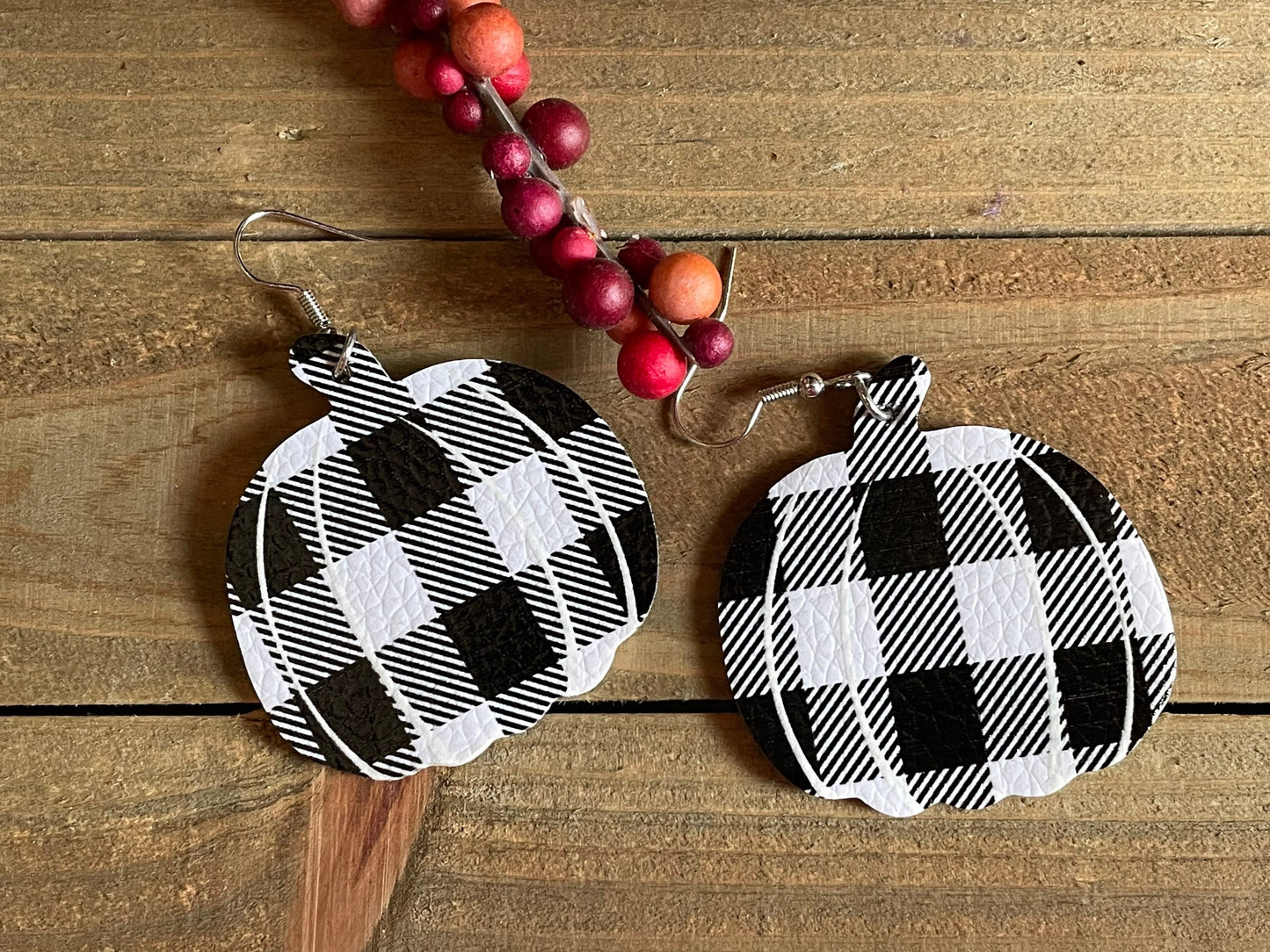 Plaid Pumpkin Faux Leather Earrings