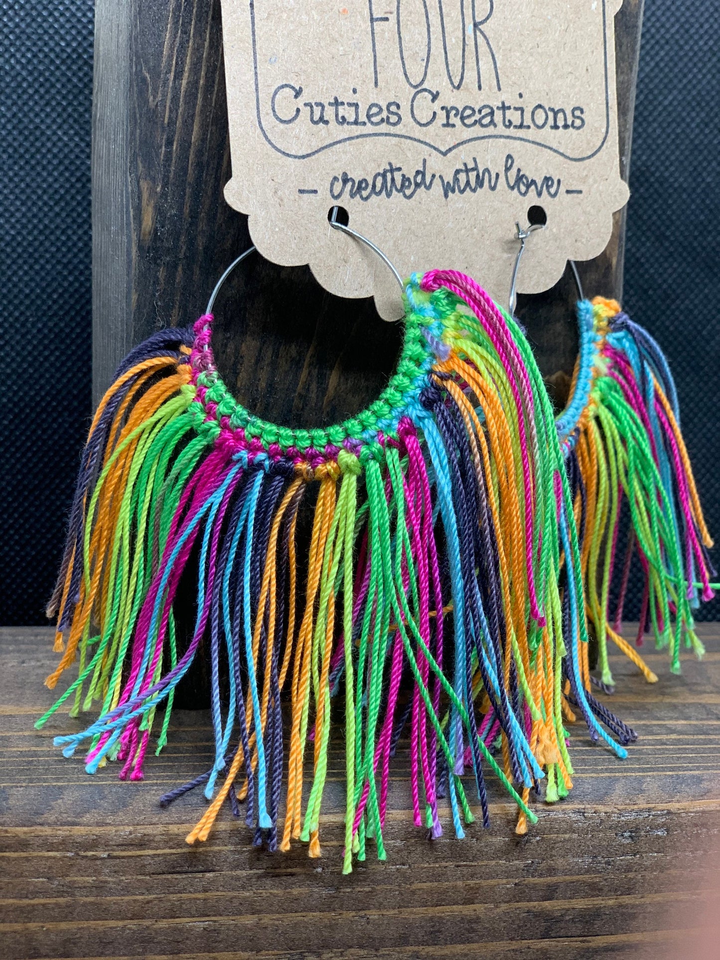 Crochet Hoop Fringe Earring