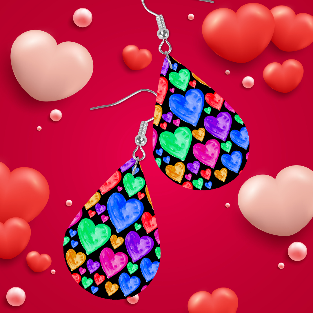 Watercolor Heart Black Wooden Earrings