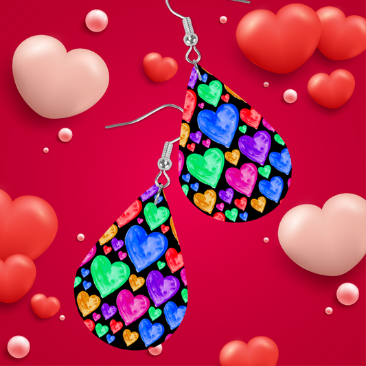 Watercolor Heart Black Wooden Earrings