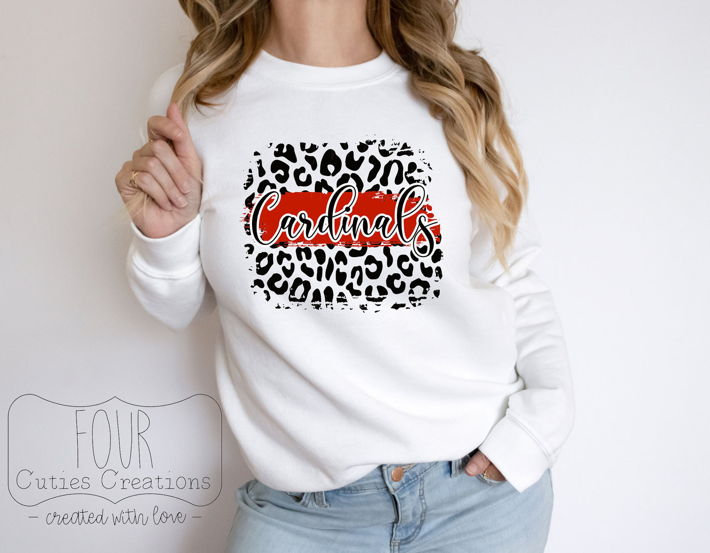 Cardinals Cheetah Print Patch Sweatshirt or Hoodie