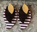 striped layered faux leather earring