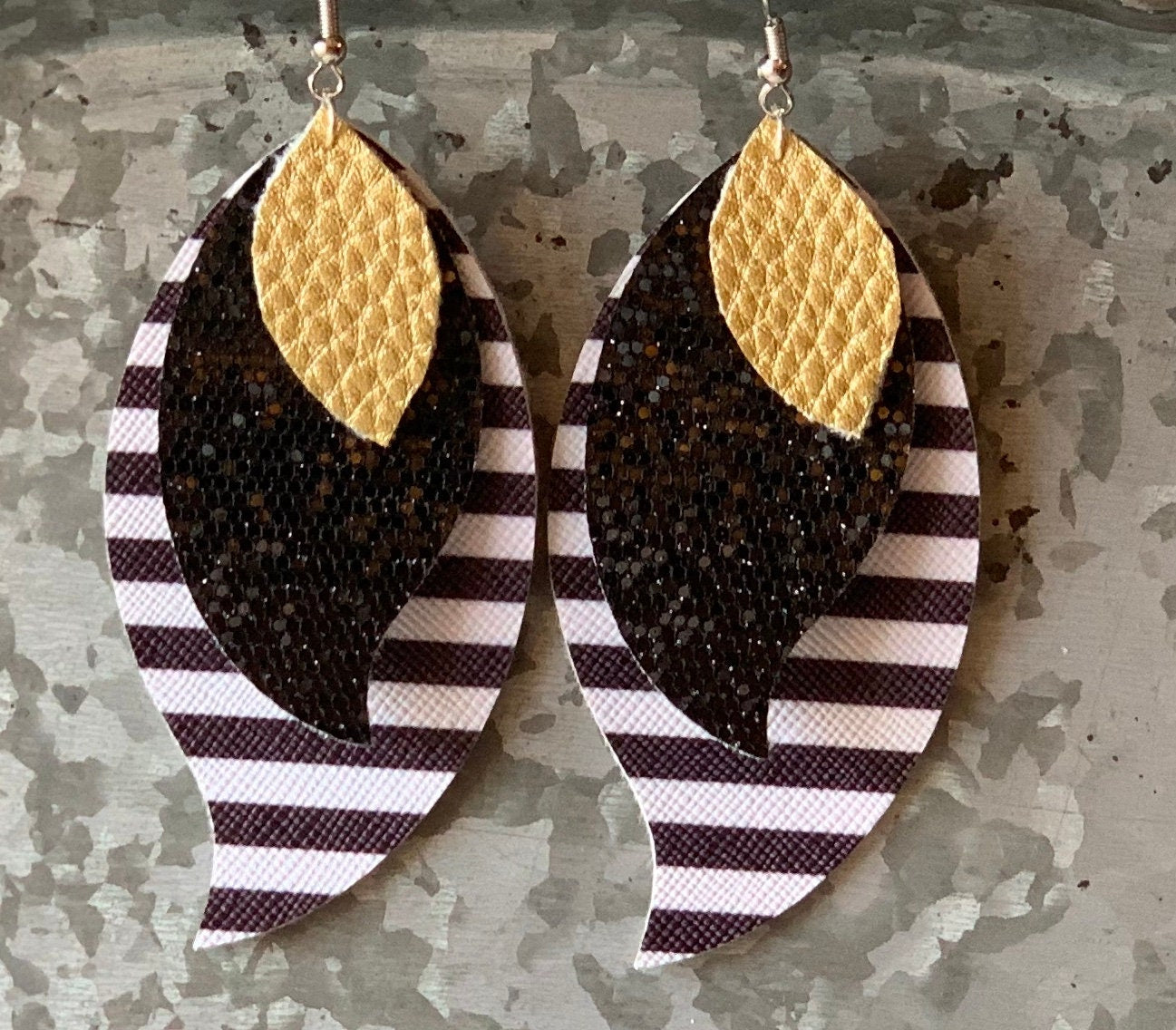 striped layered faux leather earring