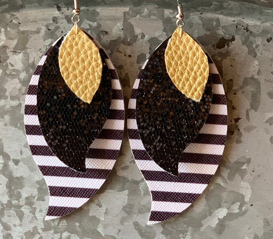 striped layered faux leather earring