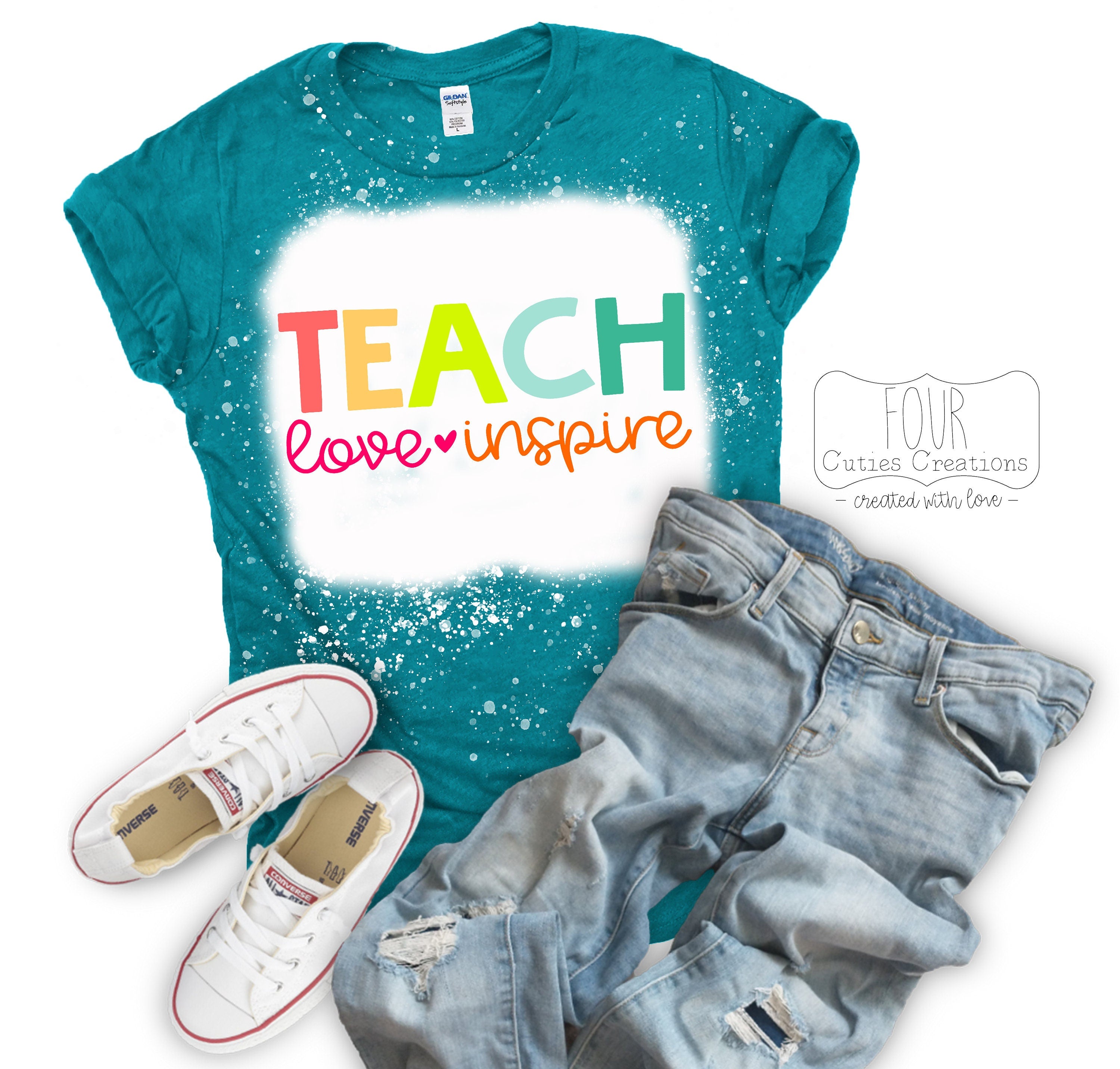 Teach, Love, Inspire Rainbow Bleach Dye Tee