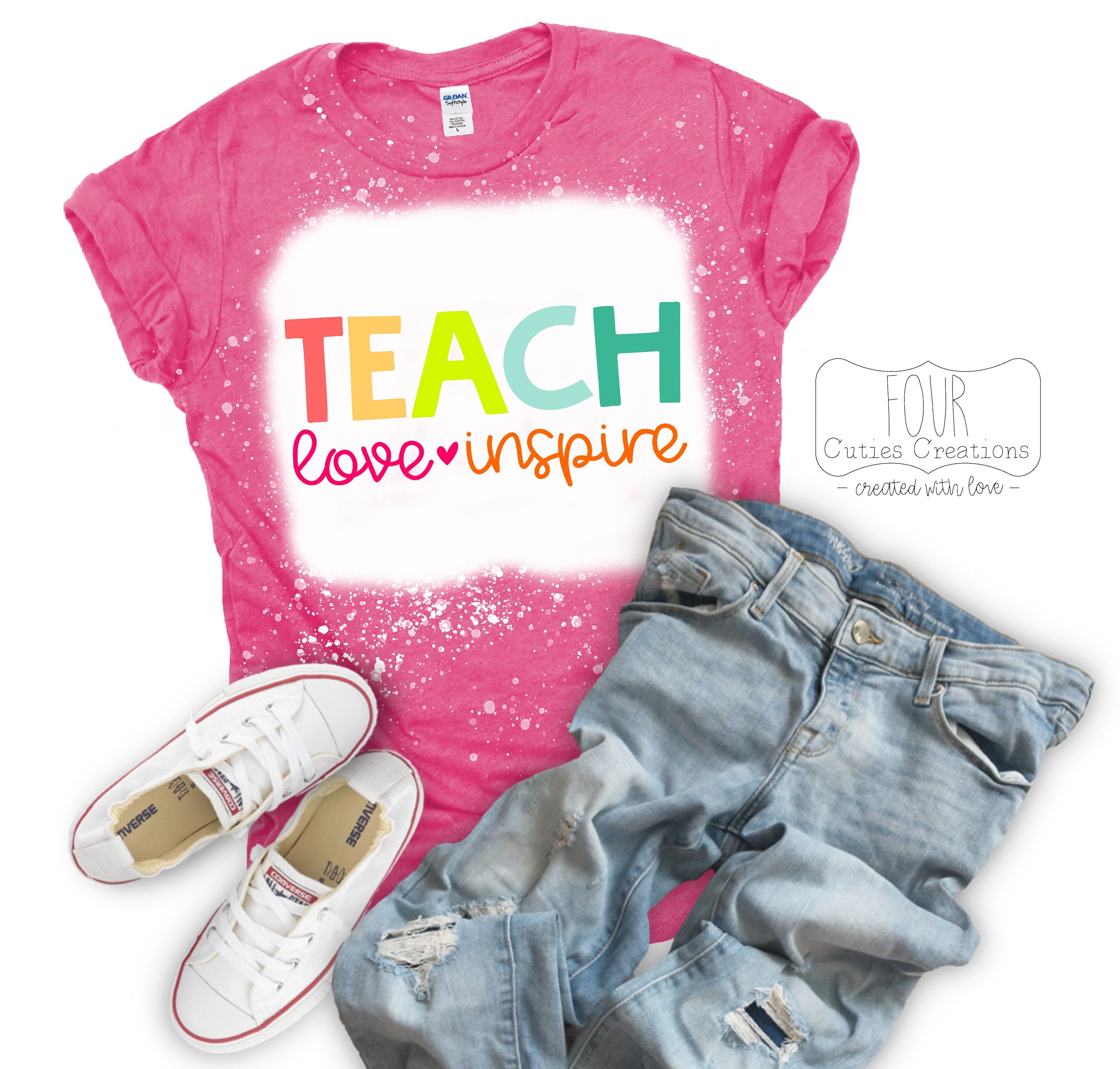 Teach, Love, Inspire Rainbow Bleach Dye Tee