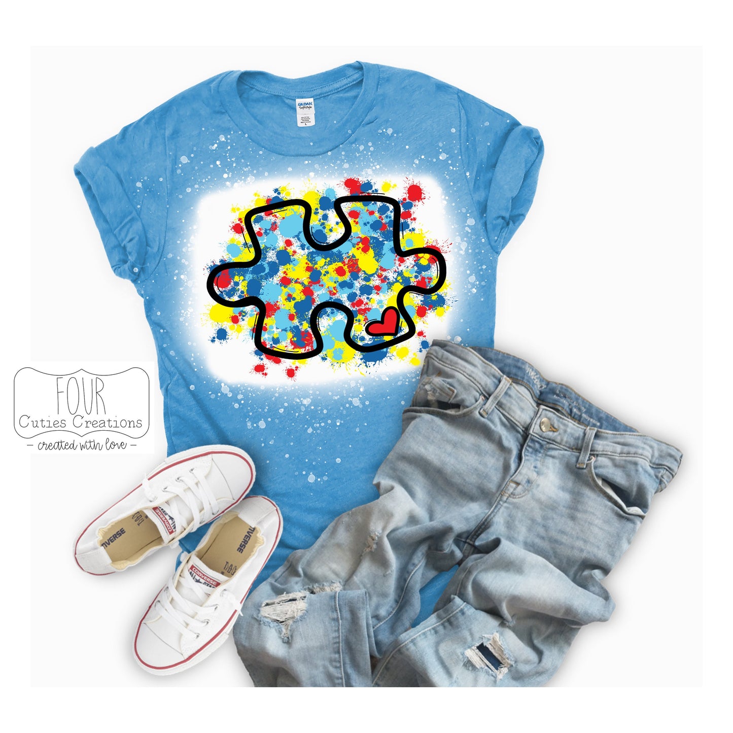 Autism Awareness Puzzle Bleached Tee