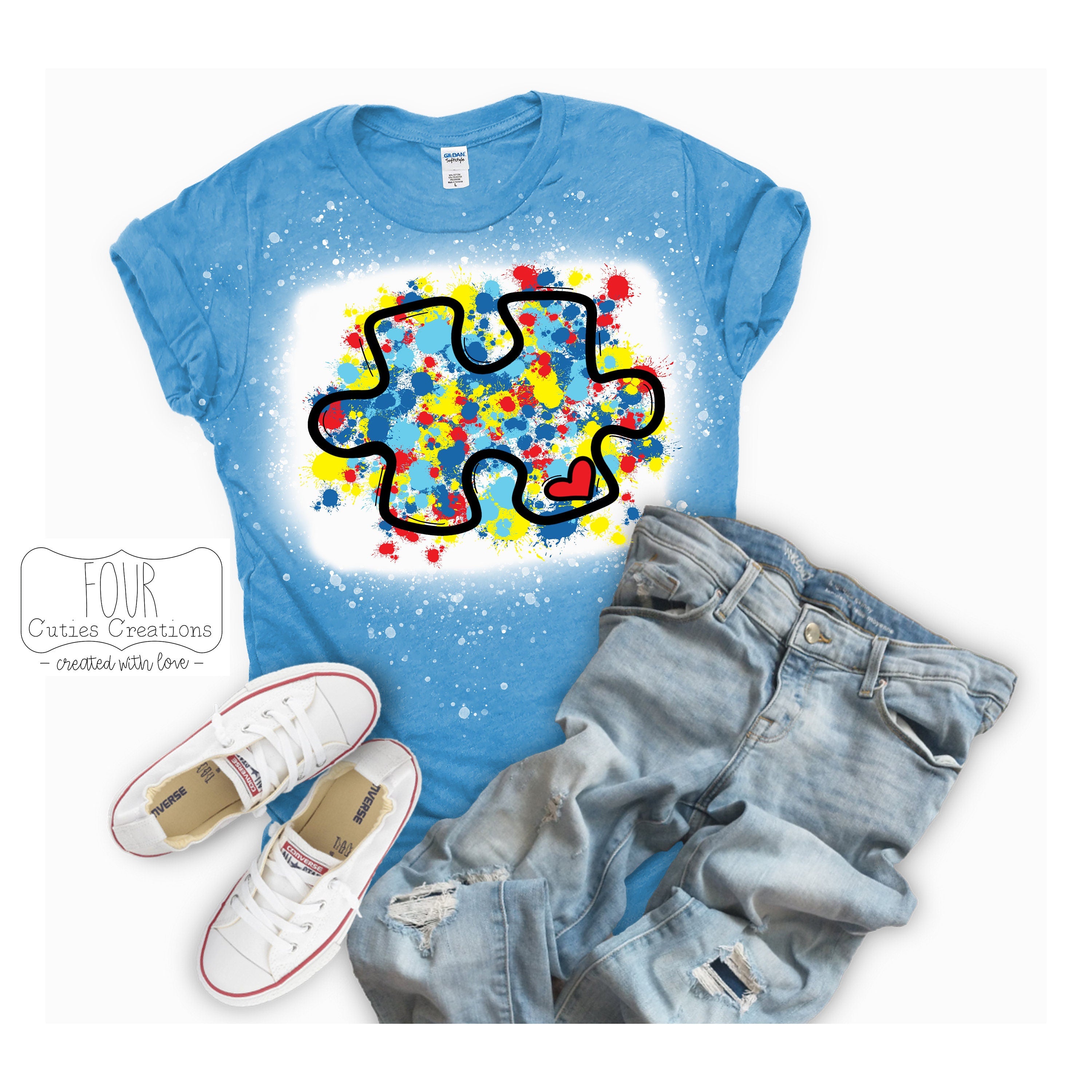 Autism Awareness Puzzle Bleached Tee