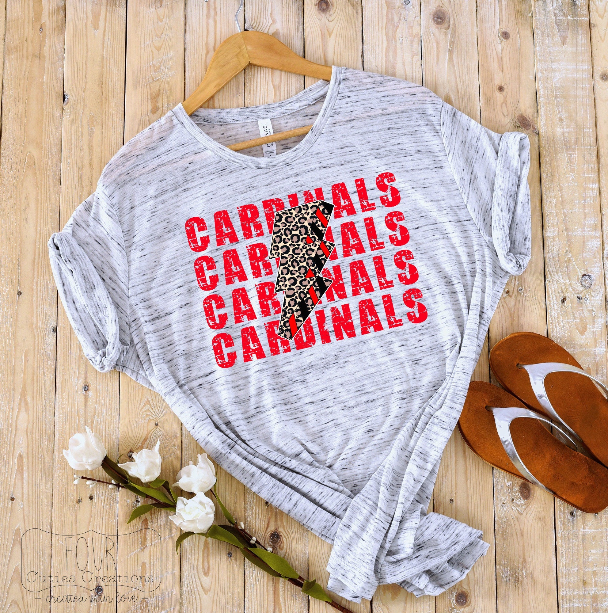 Cardinals Cheetah Lightning Bolt Bleached or Solid Tee