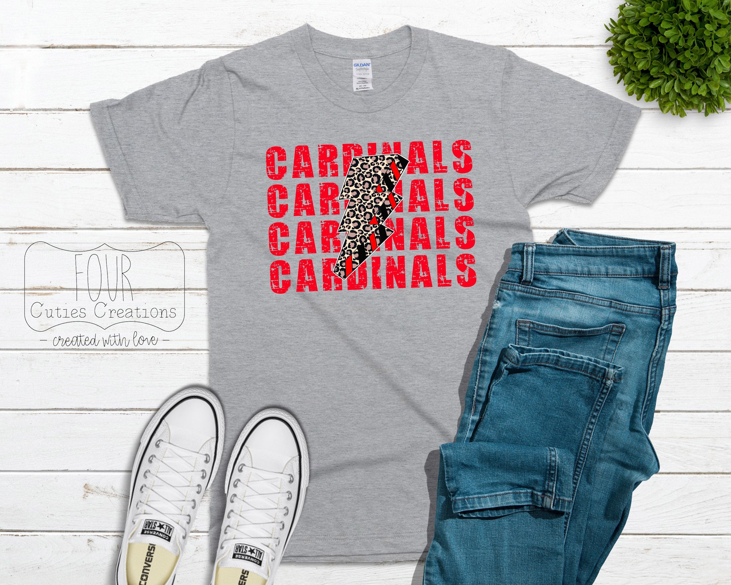 Cardinals Cheetah Lightning Bolt Bleached or Solid Tee