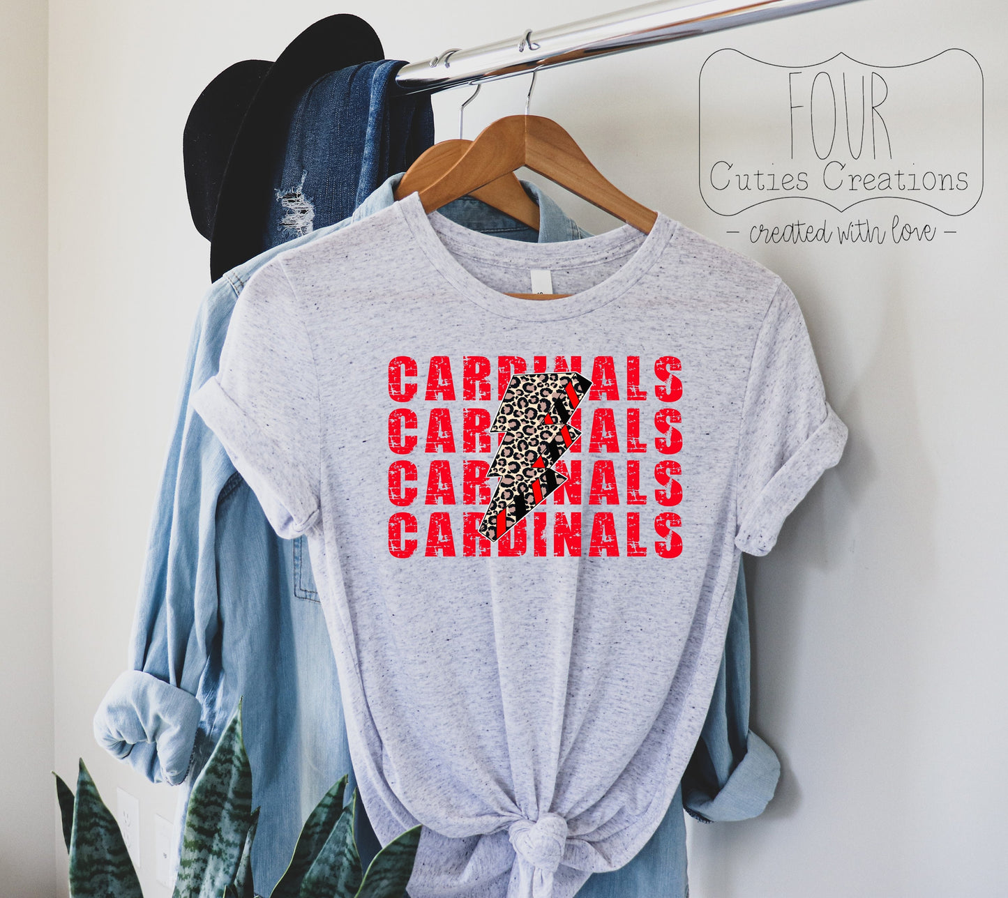 Cardinals Cheetah Lightning Bolt Bleached or Solid Tee