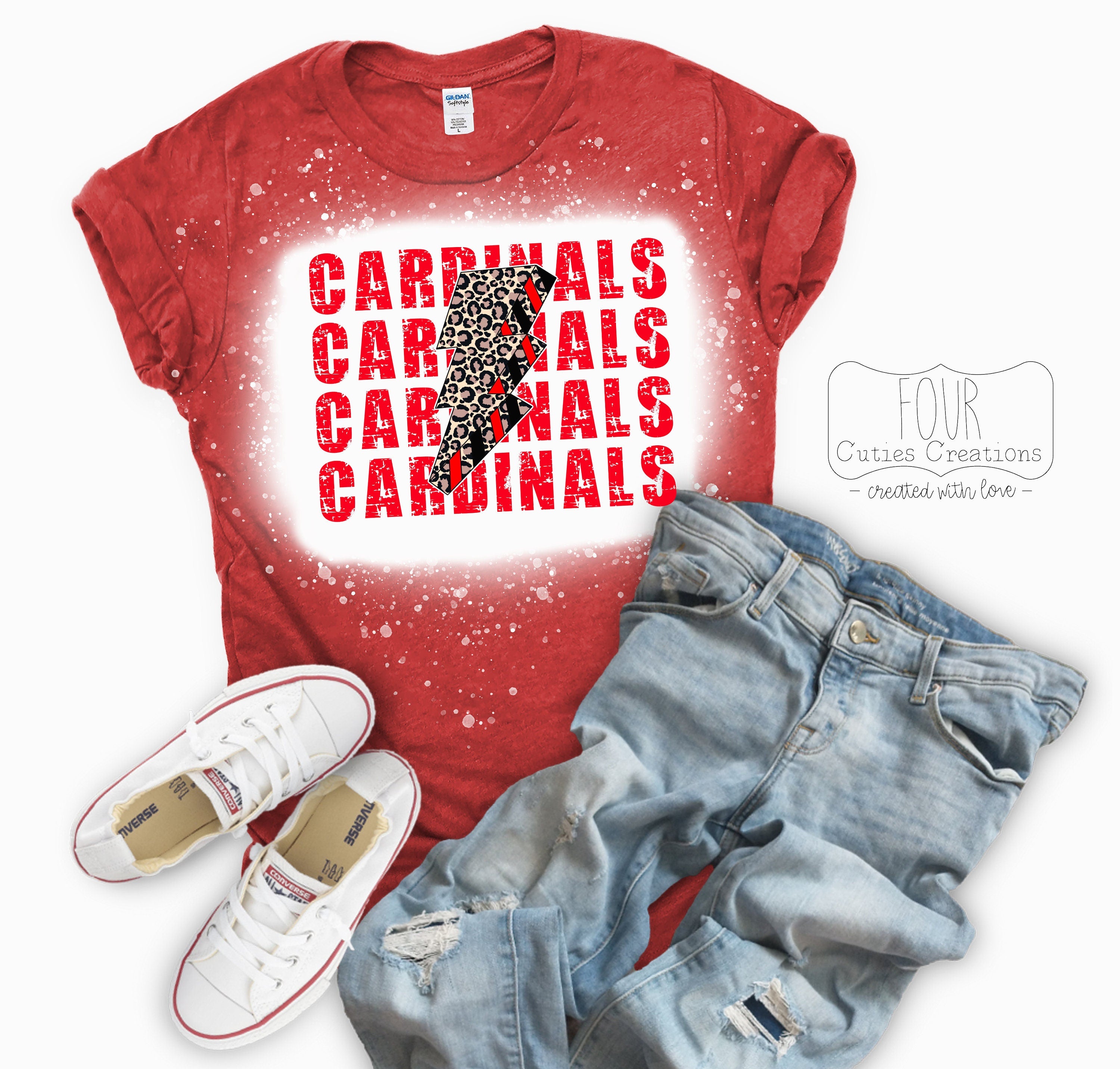 Cardinals Cheetah Lightning Bolt Bleached or Solid Tee