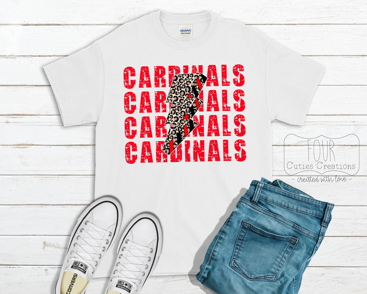 Cardinals Cheetah Lightning Bolt Bleached or Solid Tee