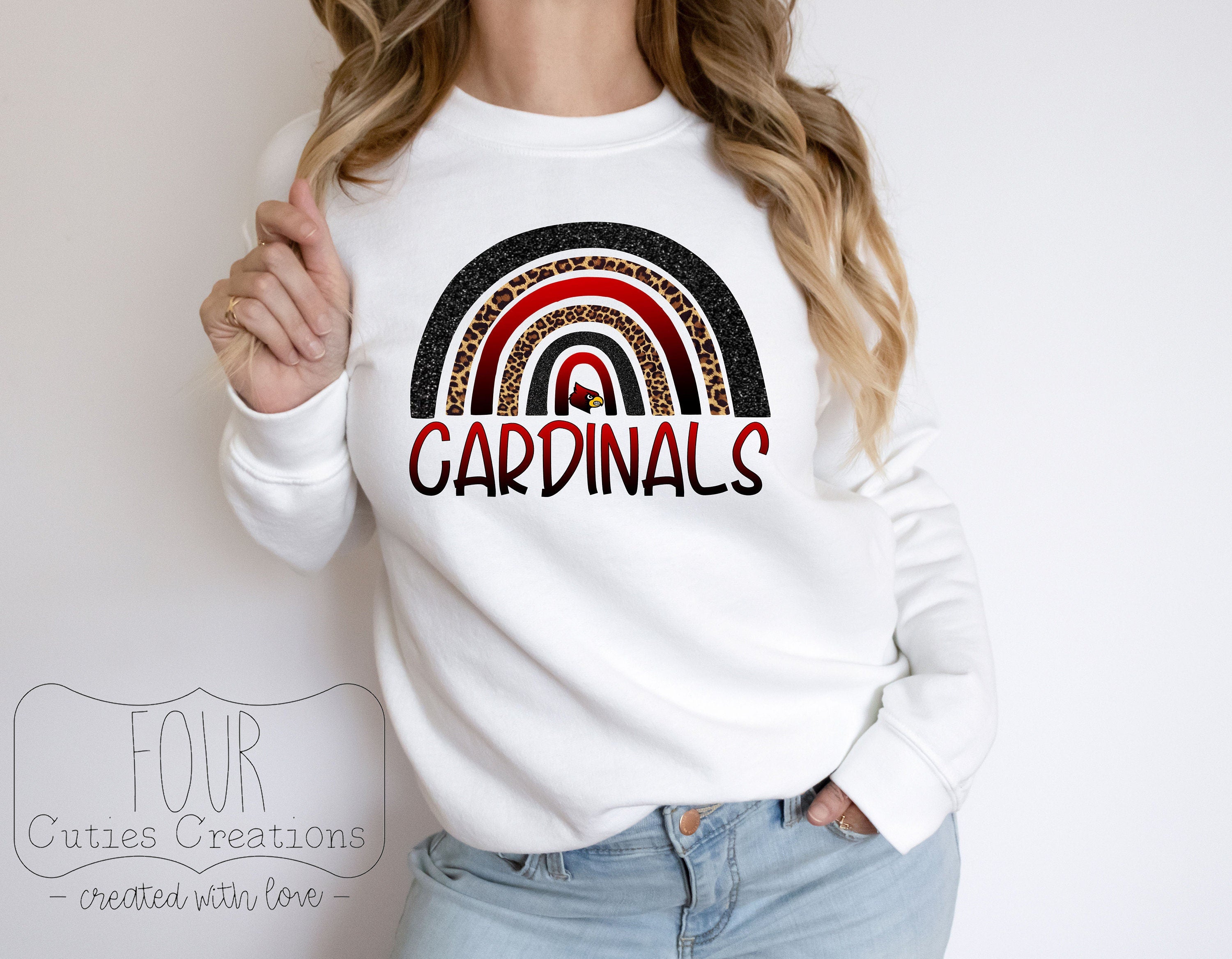 Cardinals Glitter & Leopard Rainbow Sweatshirt or Hoodie