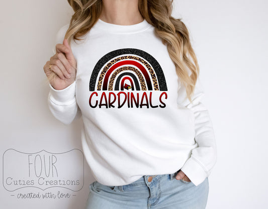 Cardinals Glitter & Leopard Rainbow Sweatshirt or Hoodie