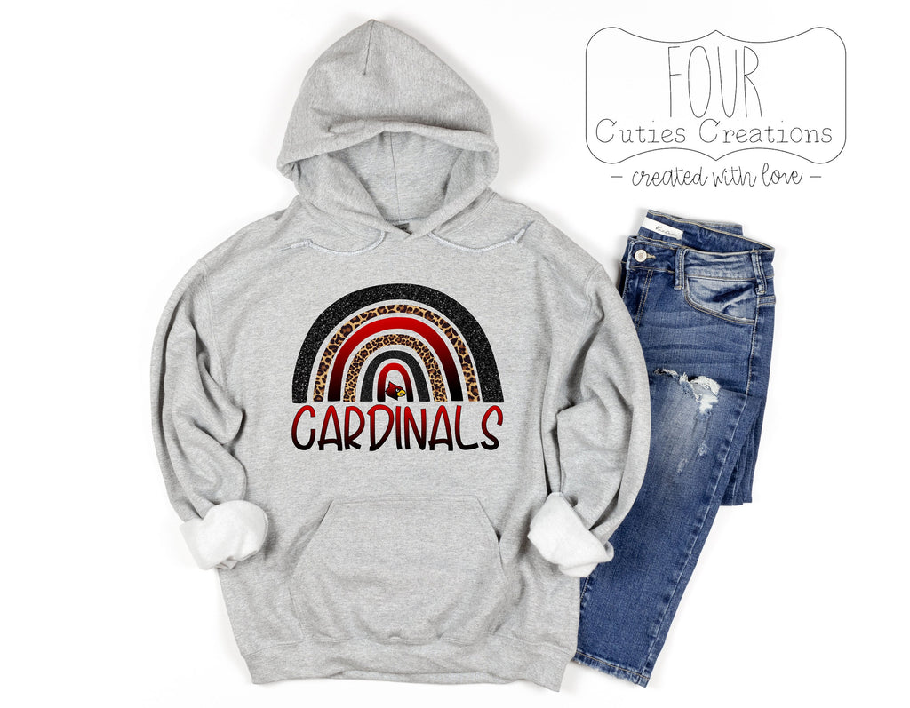 Cardinals Glitter & Leopard Rainbow Sweatshirt or Hoodie