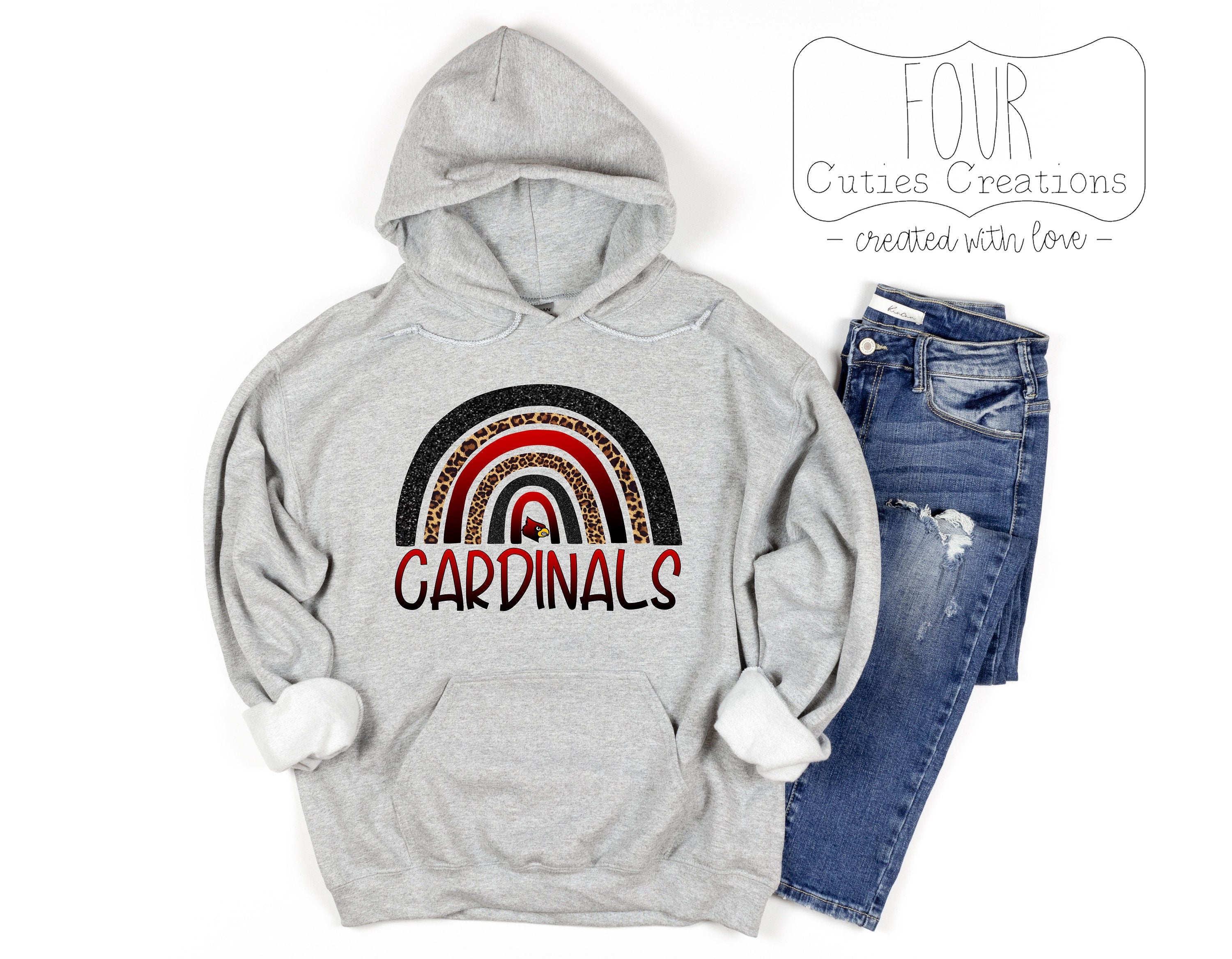 Cardinals Glitter & Leopard Rainbow Sweatshirt or Hoodie