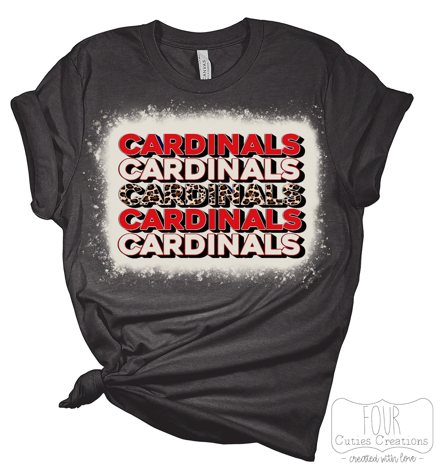 Cardinals Stacked Cheetah Print, Multi Color Print Bleached or Solid Tee