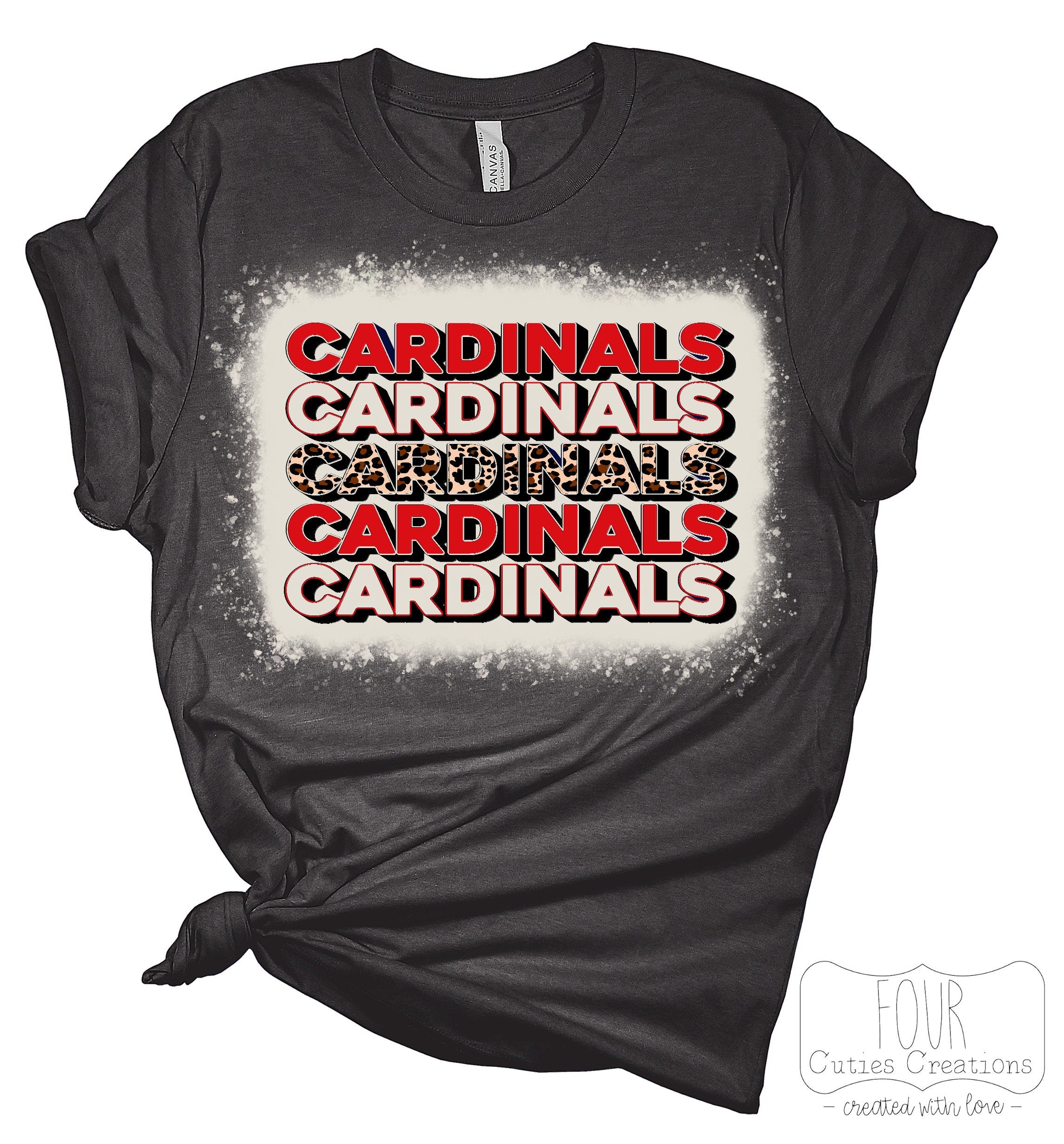Cardinals Stacked Cheetah Print, Multi Color Print Bleached or Solid Tee