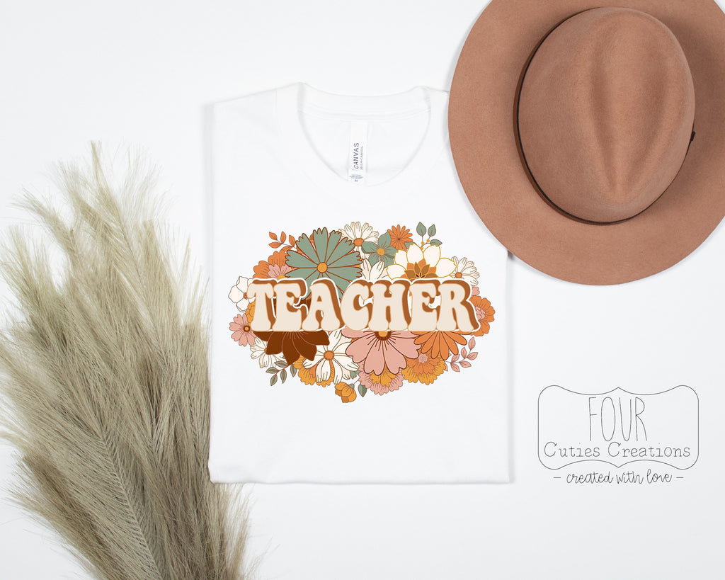 Retro Teacher Boho Flower Tee