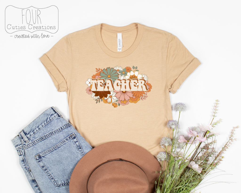 Retro Teacher Boho Flower Tee