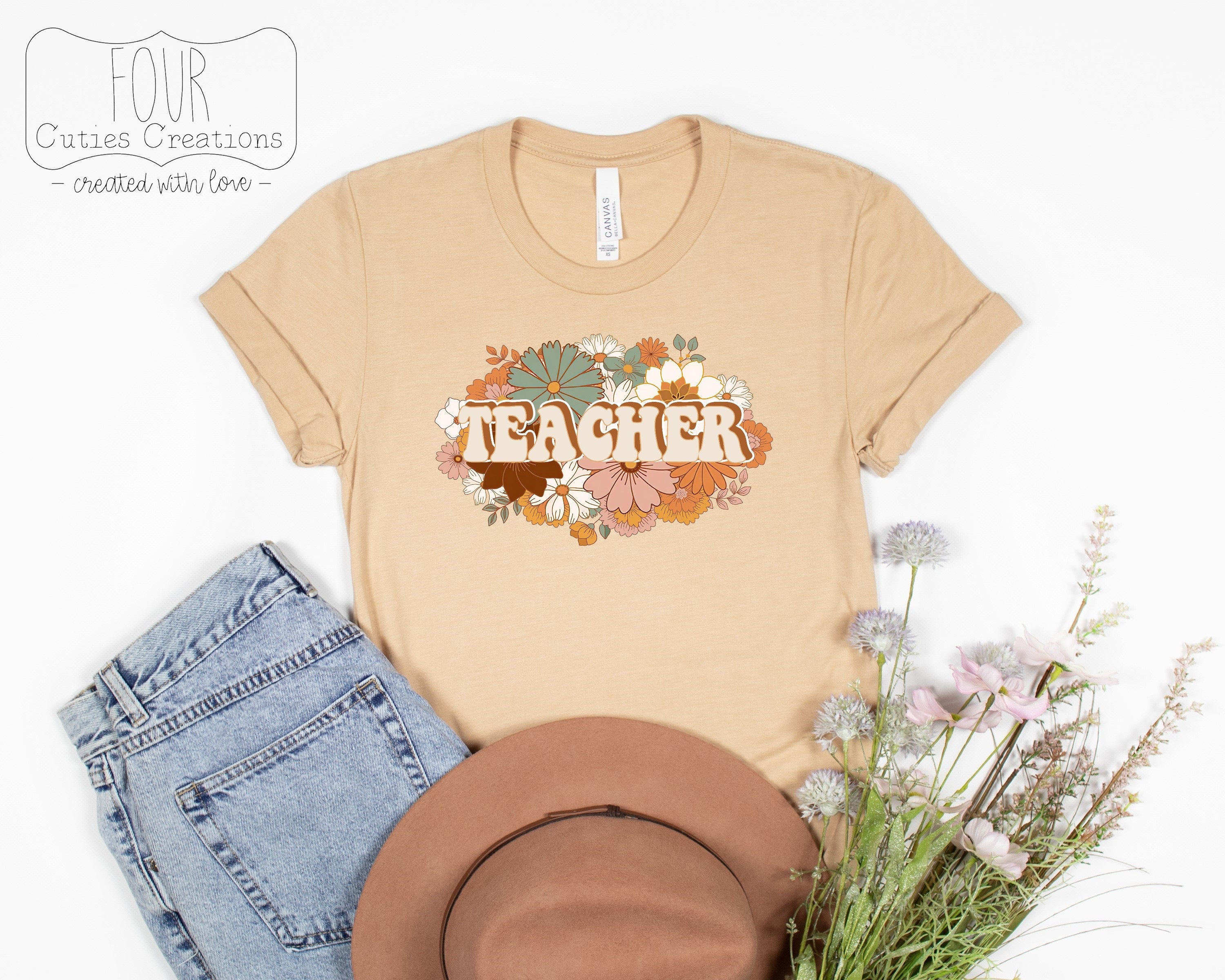 Retro Teacher Boho Flower Tee