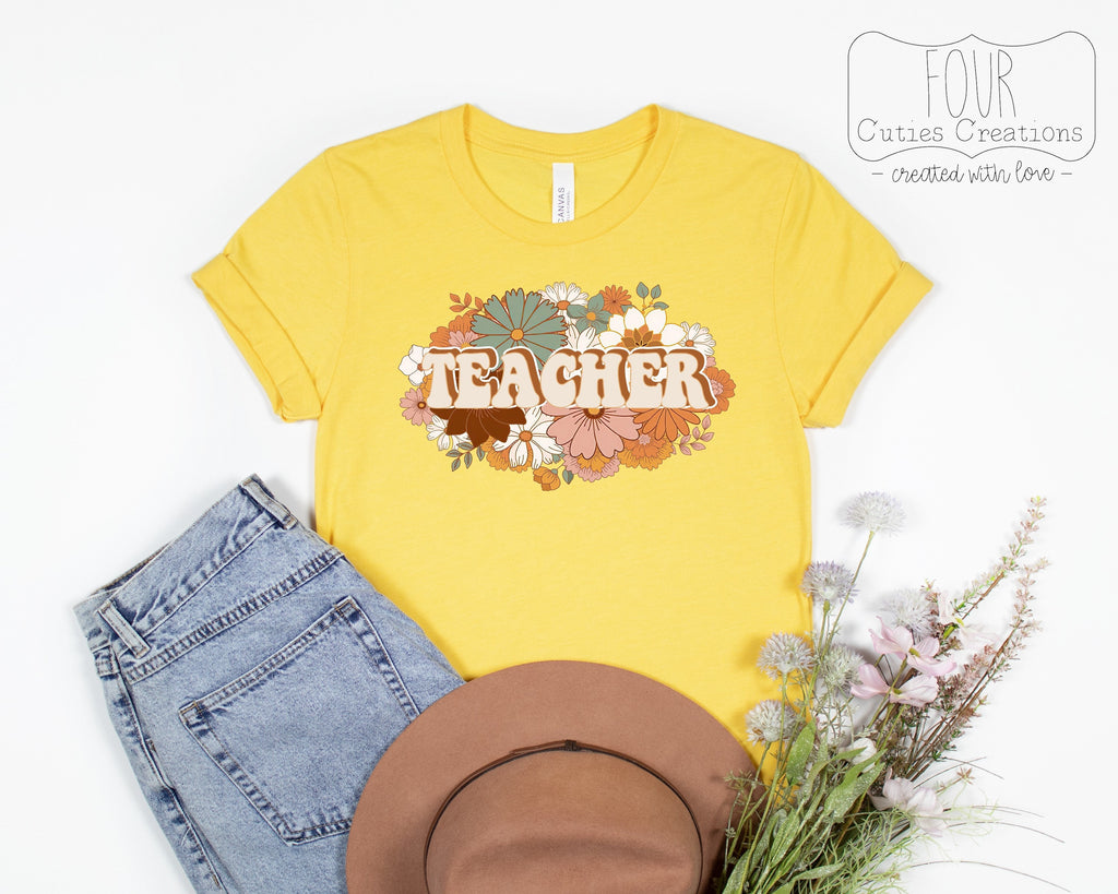 Retro Teacher Boho Flower Tee