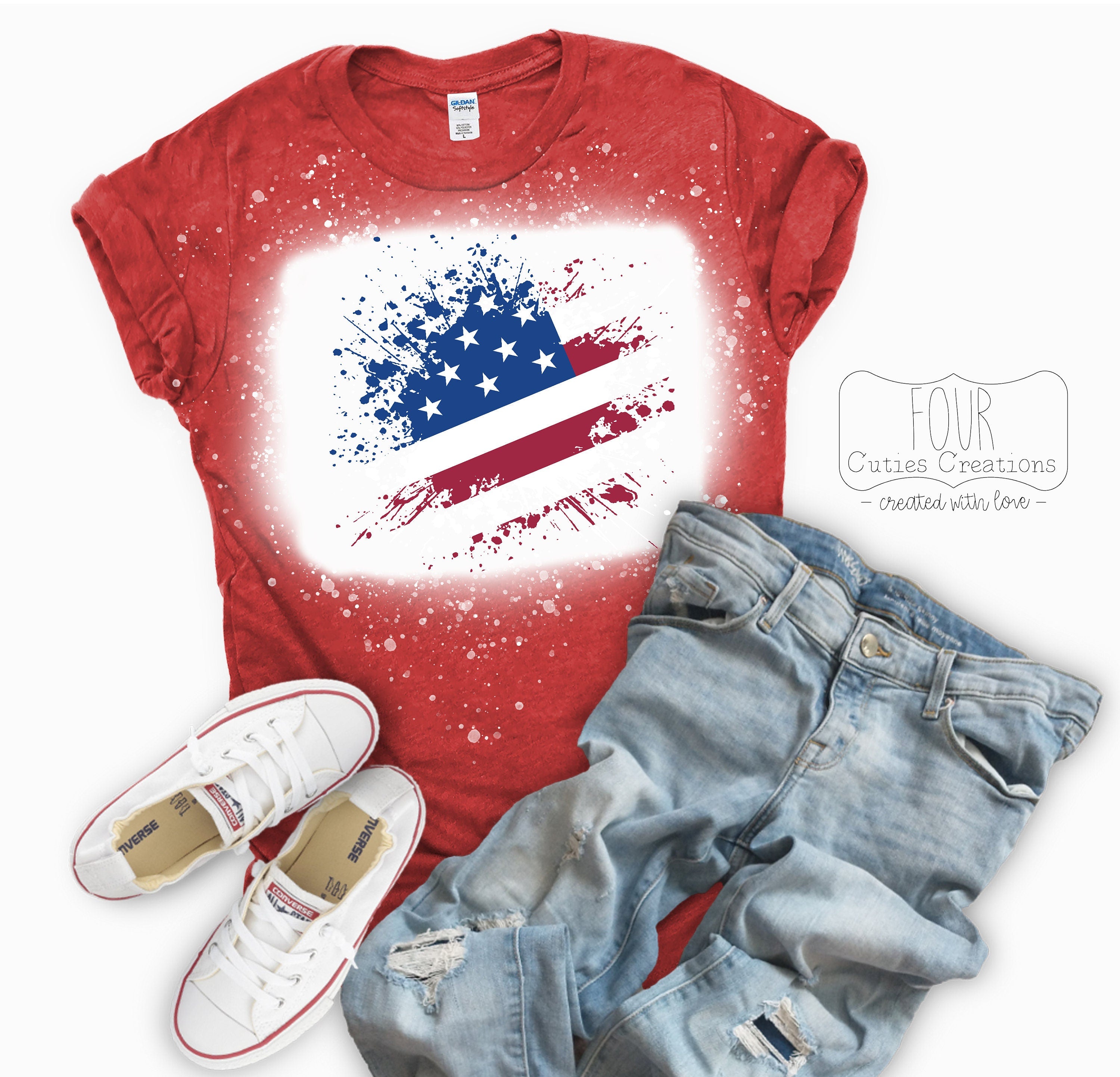 American Flag Paint Splatter Bleached or Solid Tee