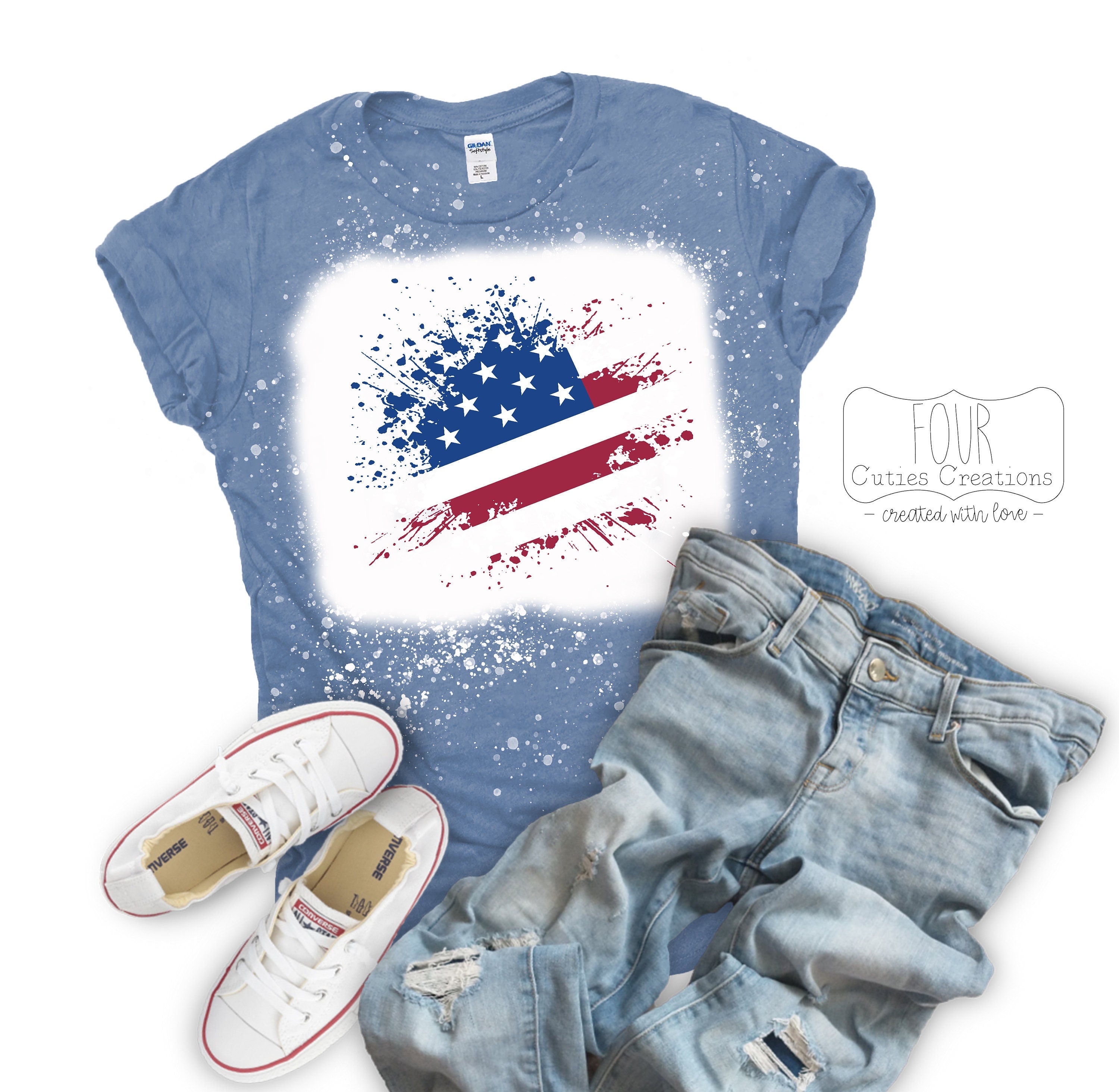 American Flag Paint Splatter Bleached or Solid Tee