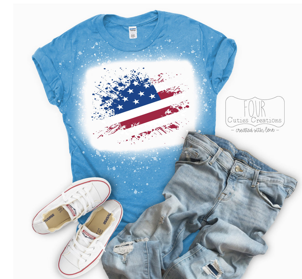 American Flag Paint Splatter Bleached or Solid Tee