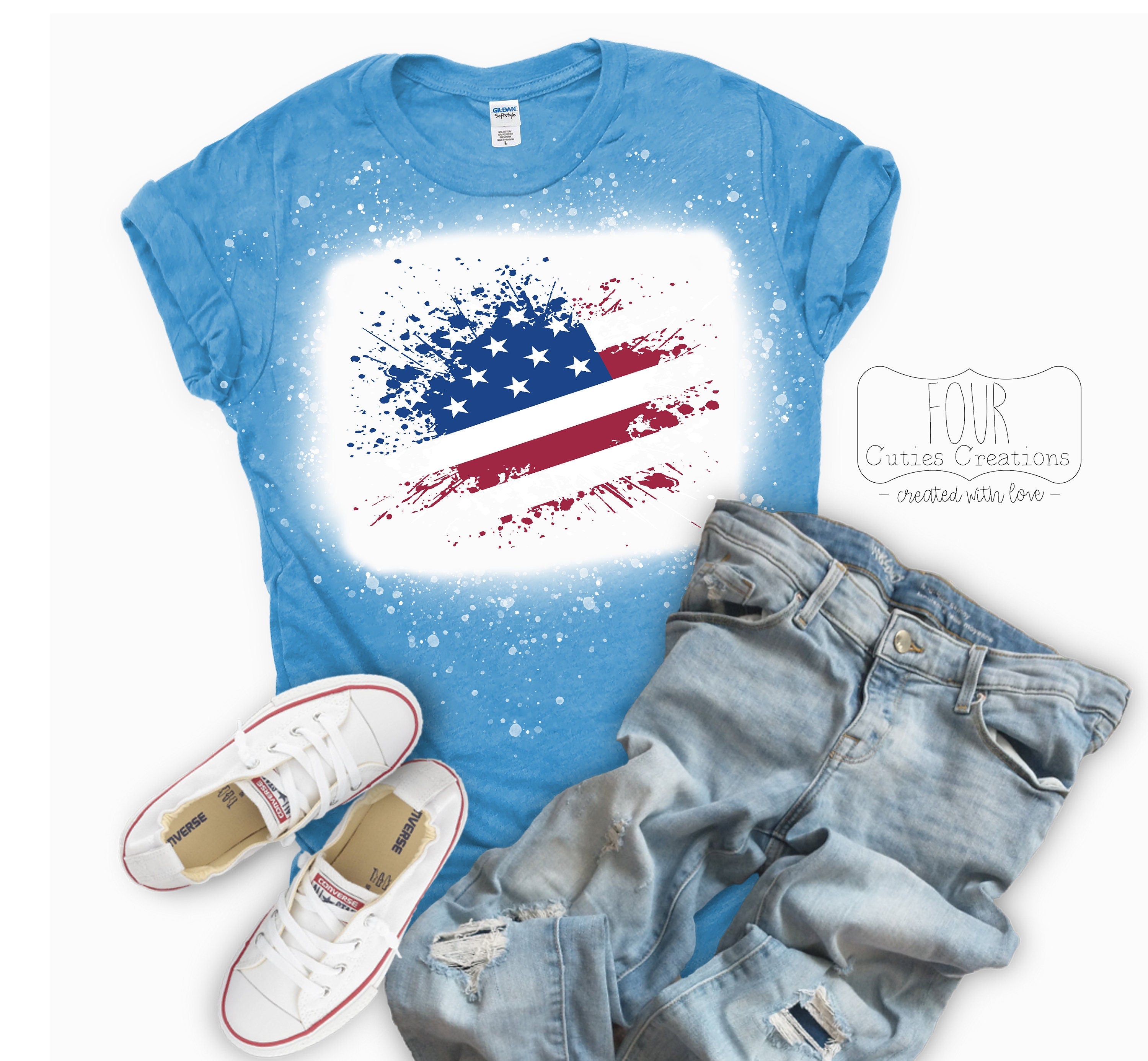 American Flag Paint Splatter Bleached or Solid Tee