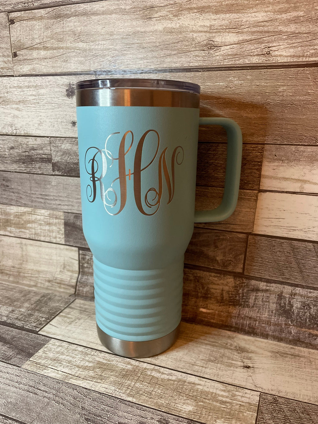 Monogrammed Stainless Steel Tumbler with Handle