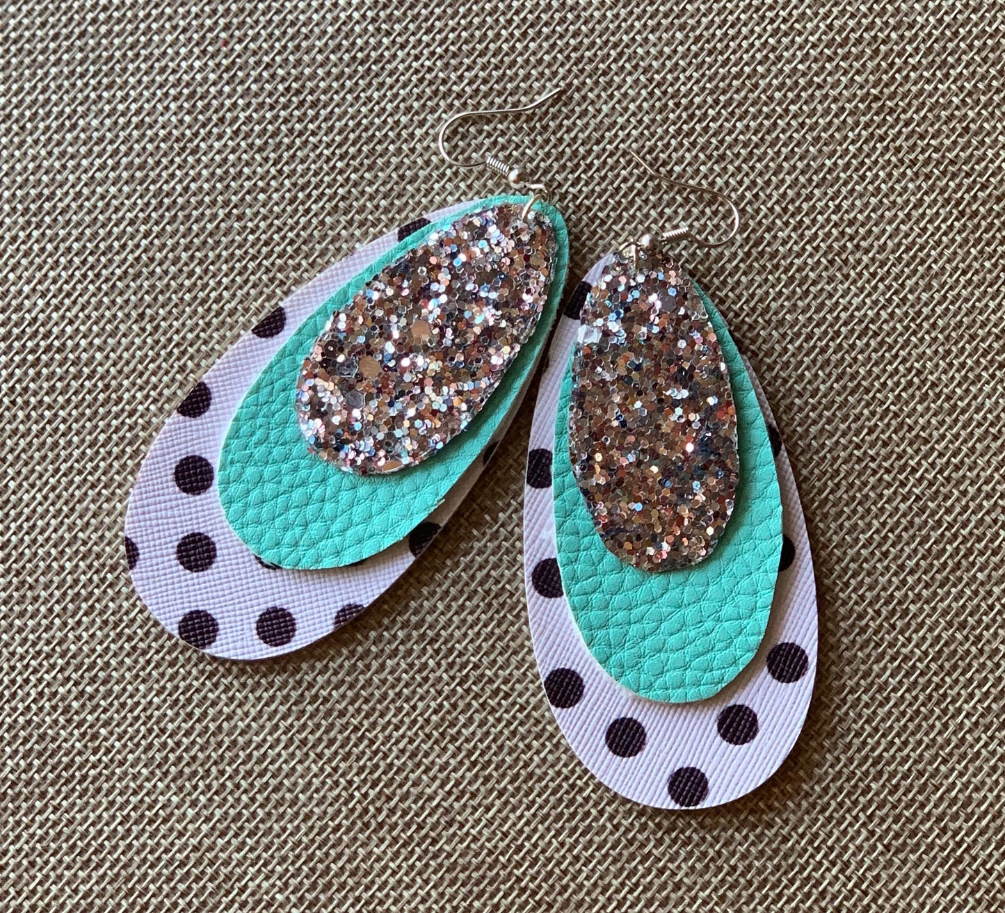 dot layered faux leather earring