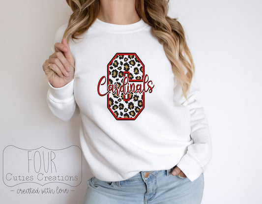 Cardinal Leopard Letter Sweatshirt or Hoodie