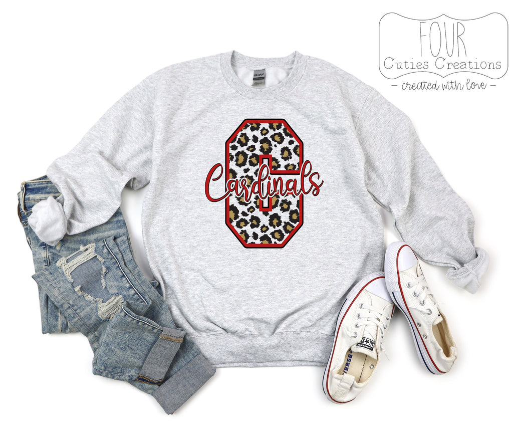 Cardinal Leopard Letter Sweatshirt or Hoodie