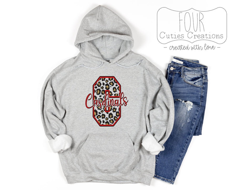 Cardinal Leopard Letter Sweatshirt or Hoodie