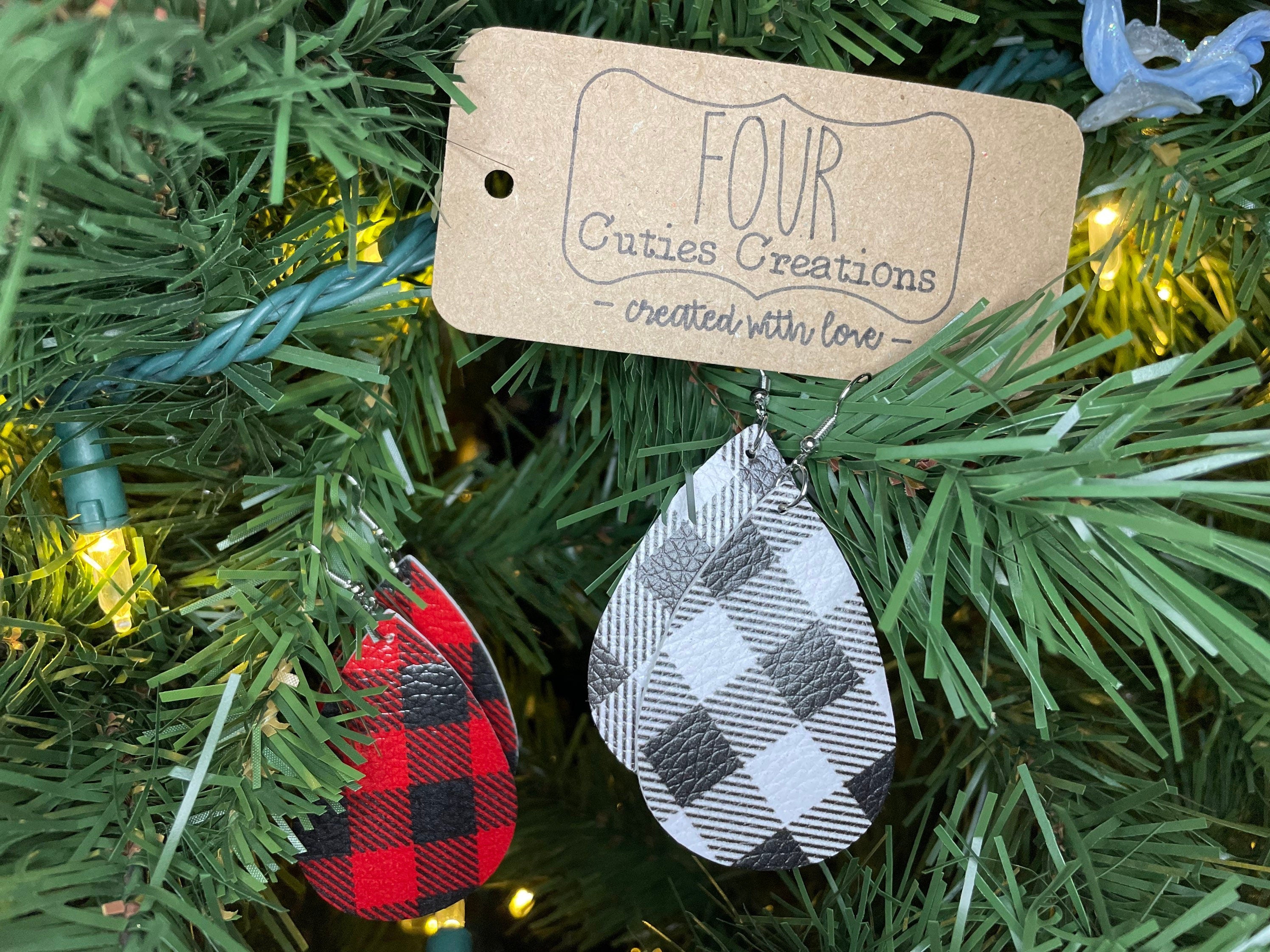 plaid faux leather earrings