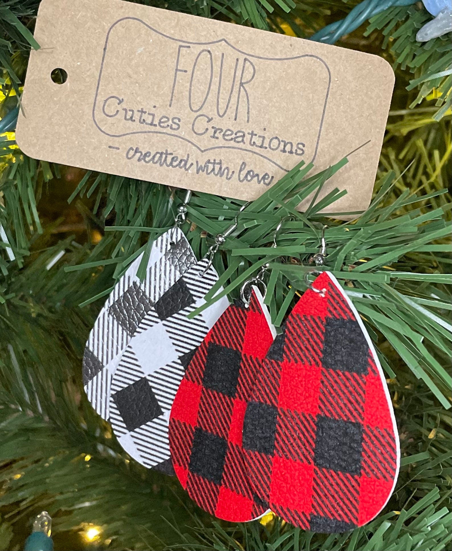 plaid faux leather earrings