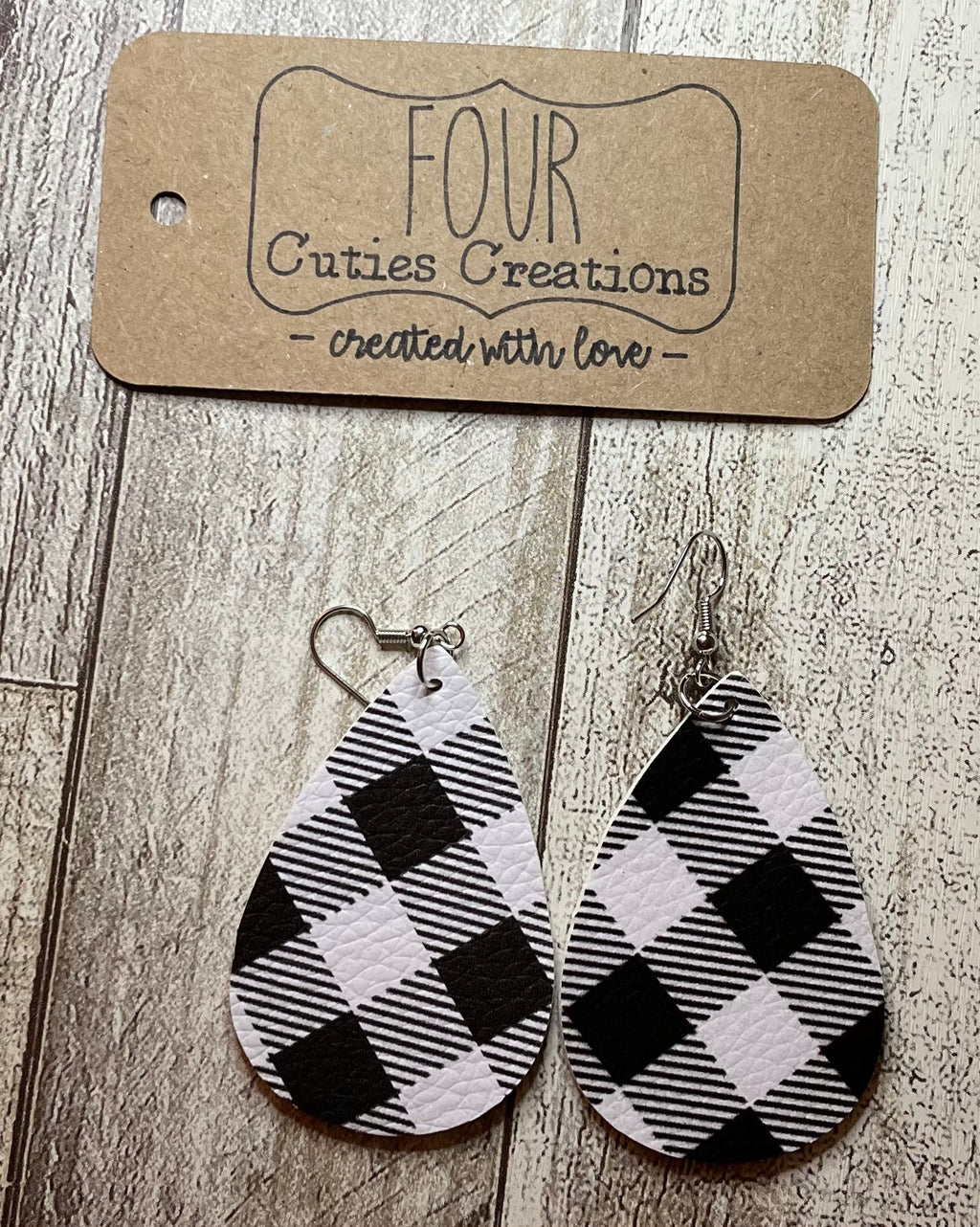 plaid faux leather earrings