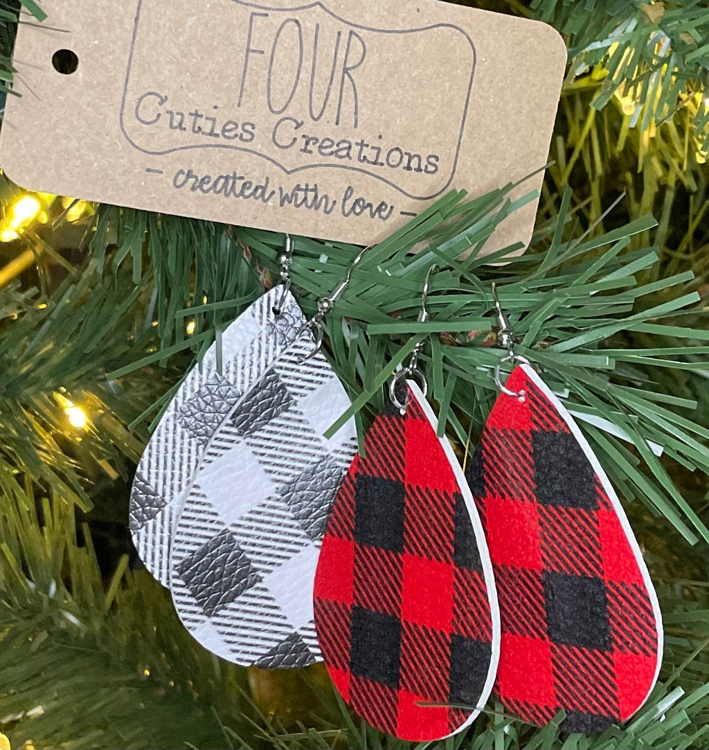 plaid faux leather earrings