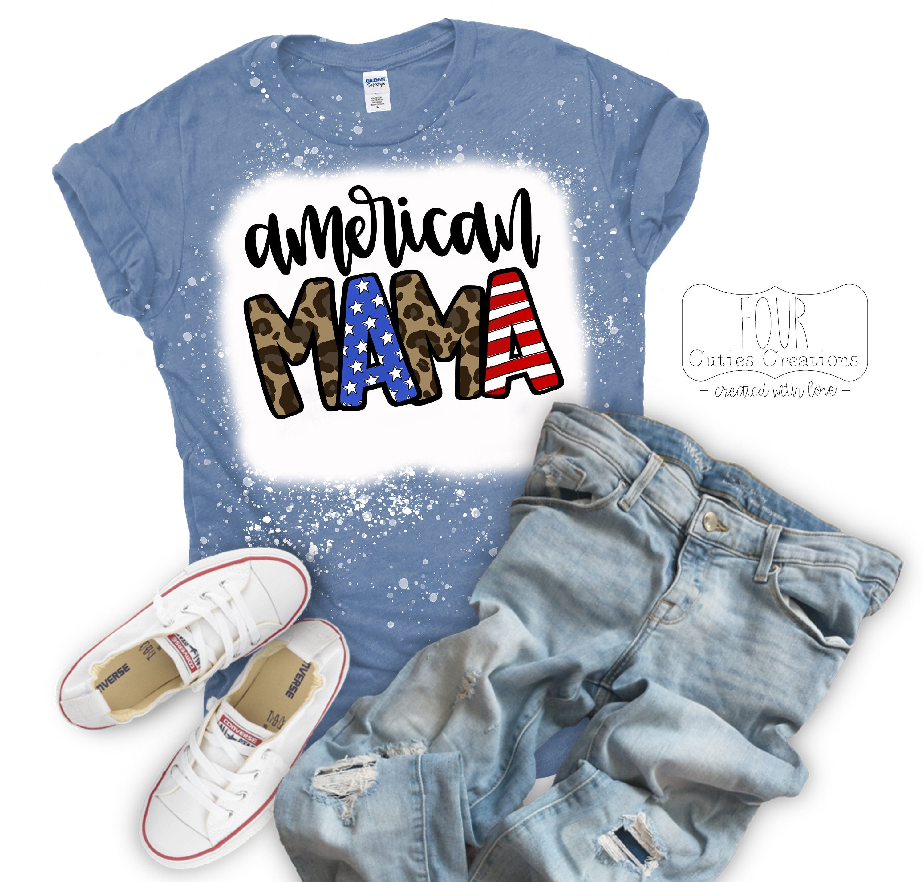 American Girl or American Mama 4th of July Bleached or Solid Tee