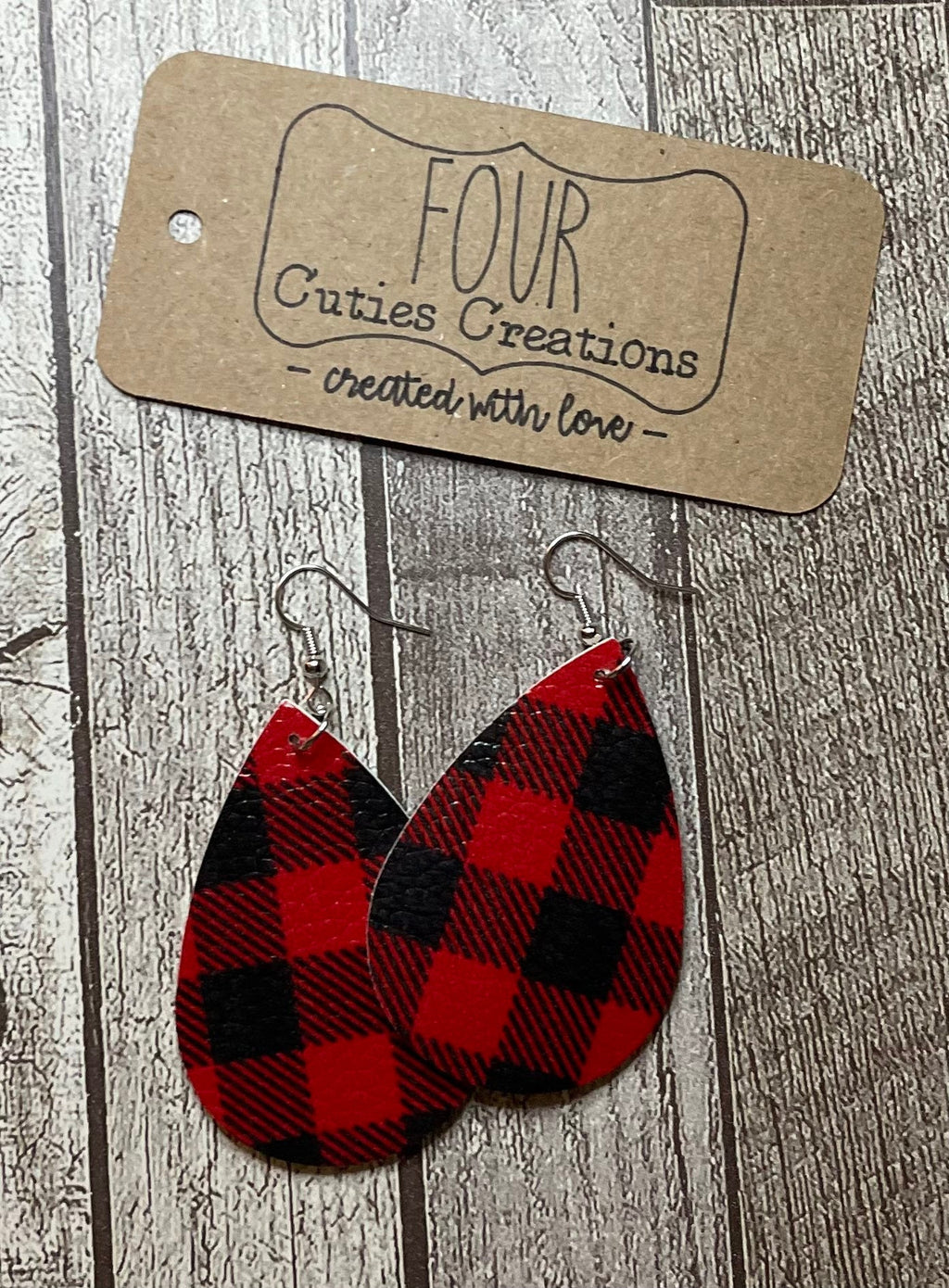 plaid faux leather earrings