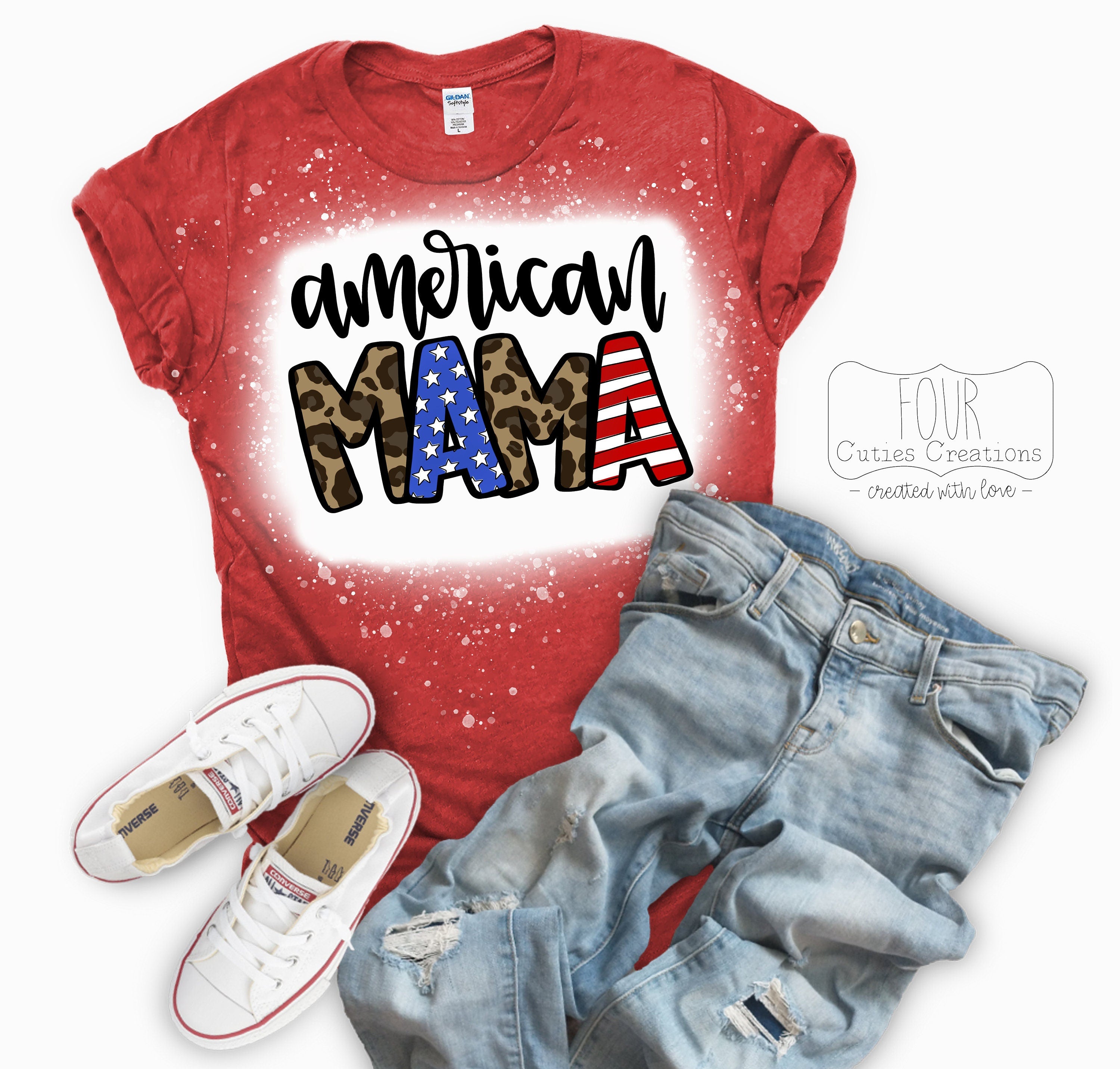 American Girl or American Mama 4th of July Bleached or Solid Tee