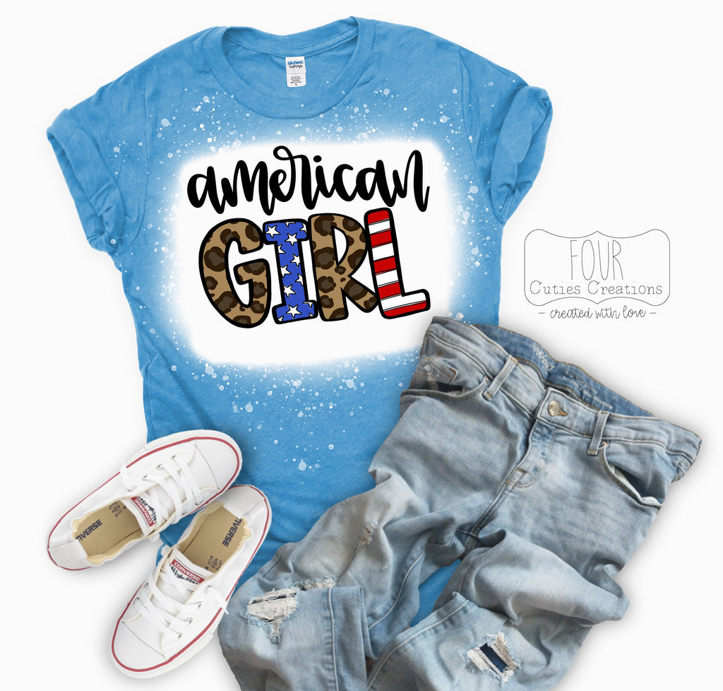 American Girl or American Mama 4th of July Bleached or Solid Tee