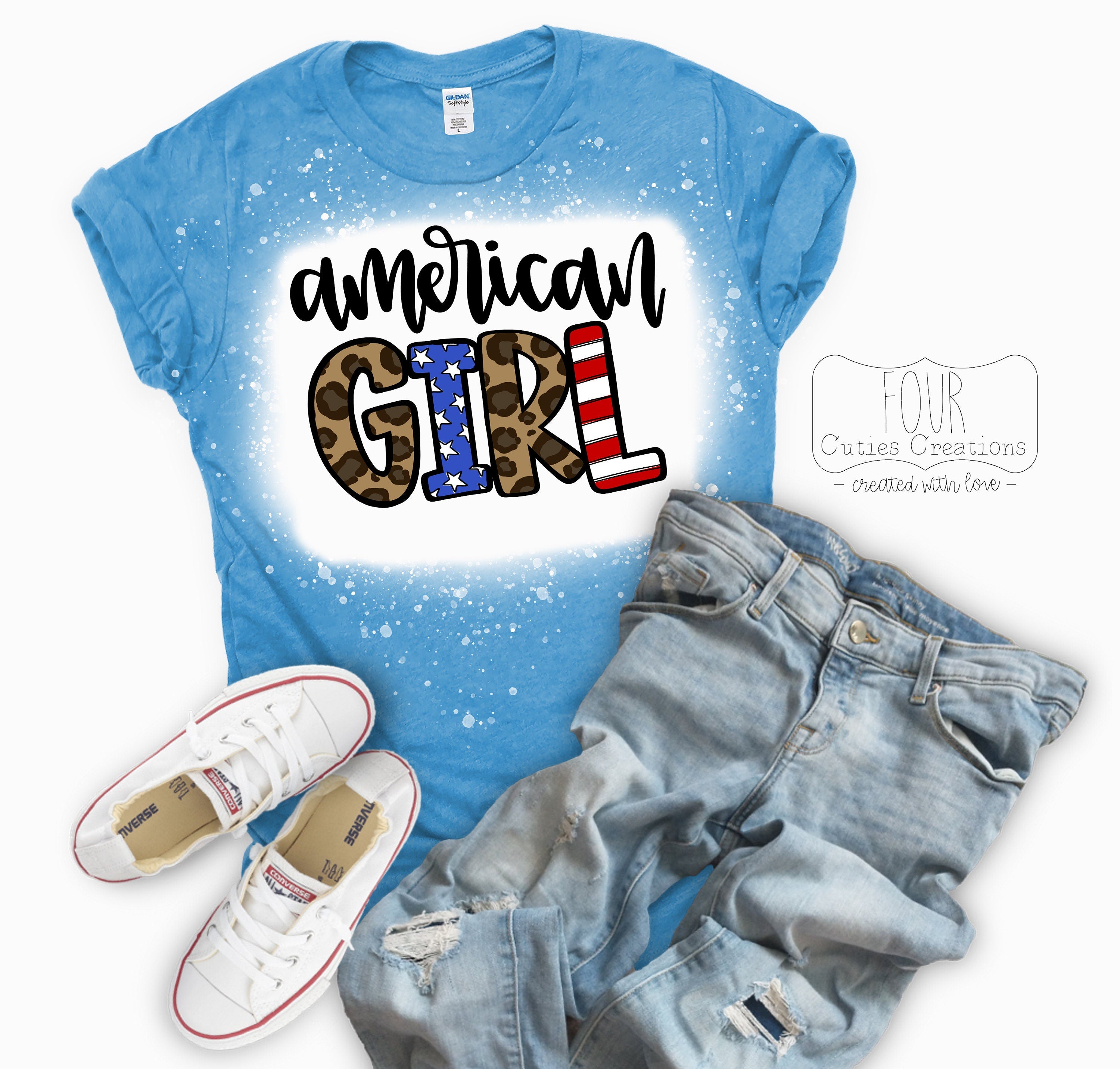 American Girl or American Mama 4th of July Bleached or Solid Tee