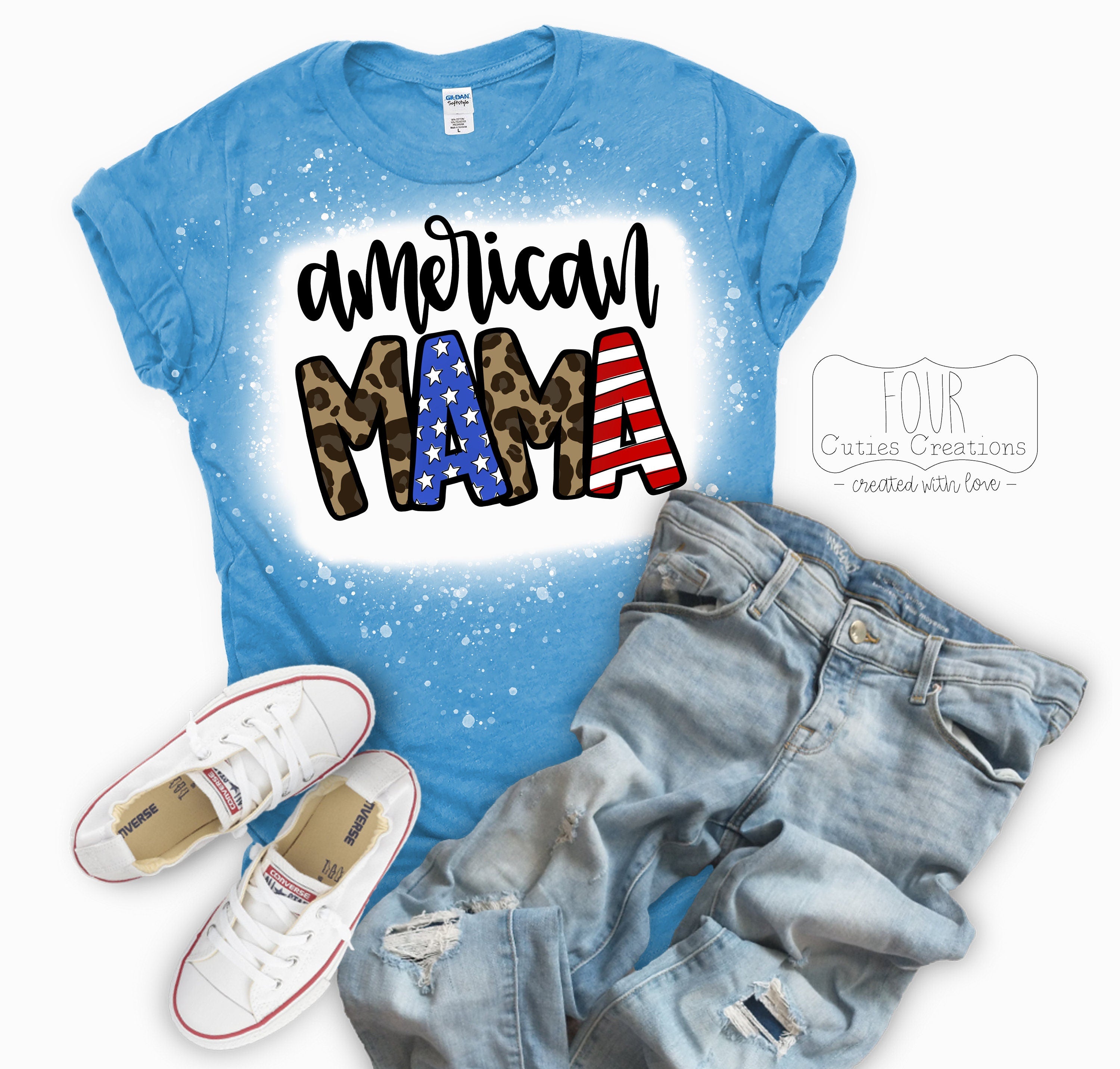 American Girl or American Mama 4th of July Bleached or Solid Tee