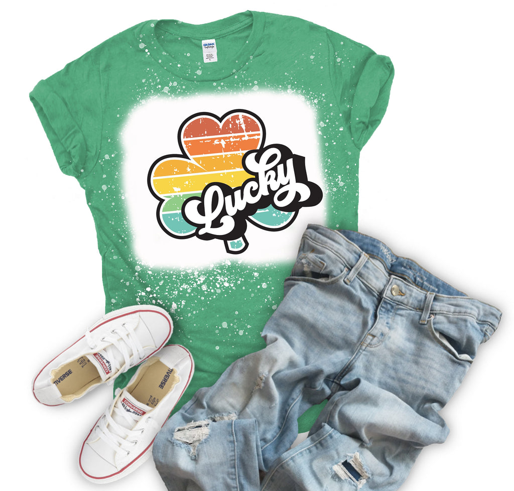 Lucky Rainbow Shamrock (Bleached or Solid) Tee